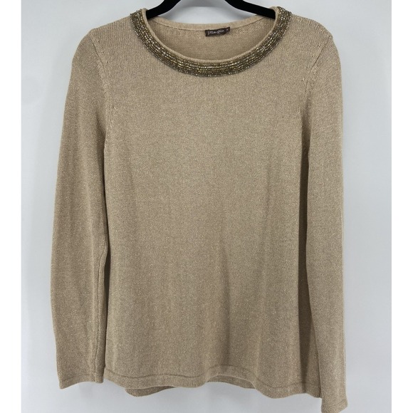 J. McLaughlin Sweaters - J McLaughlin Sweater Womens Gold Metallic Beaded Holiday Classic Pullover Jumper